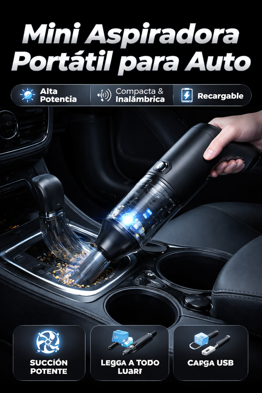 Mini Aspiradora Turbo para Auto – Potente y Portátil